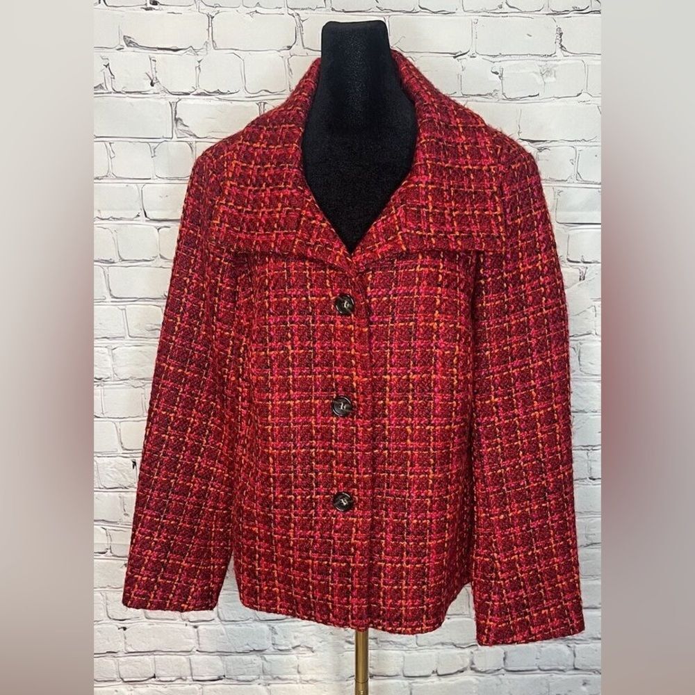 Talbots Red Tweed Wool Blend Blazer - Chic Fall/Winter Suit Jacket